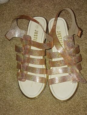 Justice Girls Glittery Rose Gold Strappy Sandals